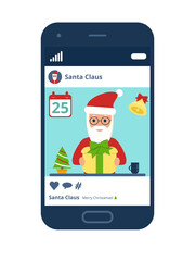 Merry Christmas greetings to Santa Claus on the social network. Vector illustration in flat style