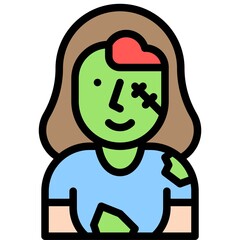 Zombie girl costume icon, Halloween costume party