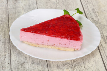 Soft Raspberry cheesecake served mint