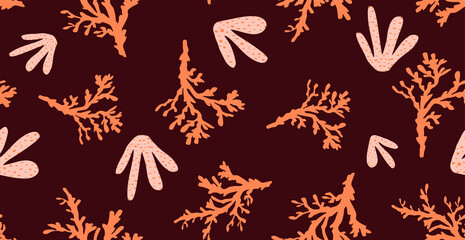 Abstract Hand Drawing Seaweed Coral Reefs Repeating Vector Pattern Isolated Background