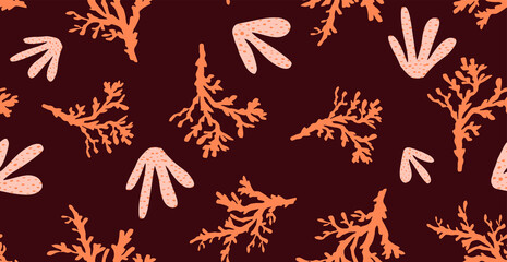 Obraz premium Abstract Hand Drawing Seaweed Coral Reefs Repeating Vector Pattern Isolated Background