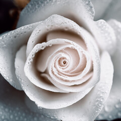 close up of white rose with water drops