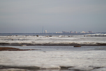 Landscape with snow and city views