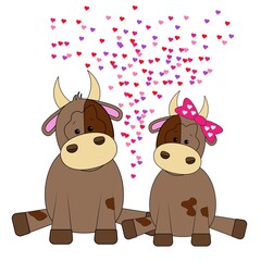 Cows in love with hearts