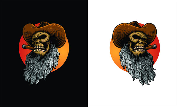 Long Bearded Skull Cowboy Illustration