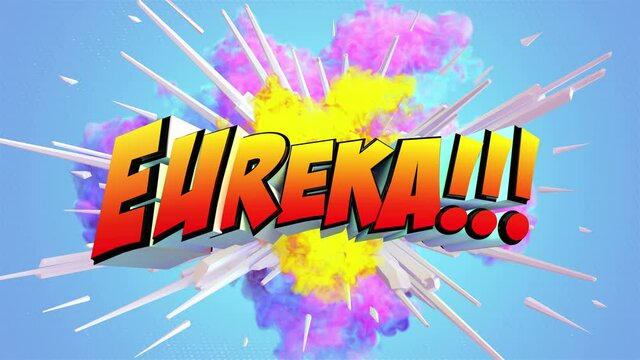 Colored abstract explosion with text Eureka! in 4K