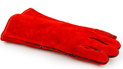 Welding gloves, welding equipment, gloves isolated on a white background, protective clothing