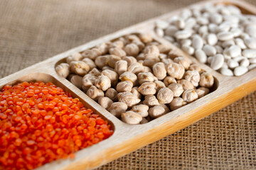 cereals, red lentils, chickpea and beans