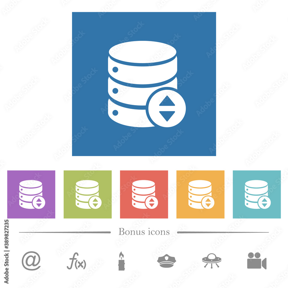 Poster adjust database value flat white icons in square backgrounds