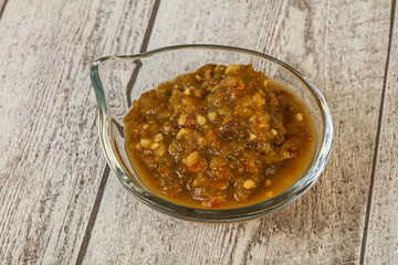 Green spicy sauce in the bowl