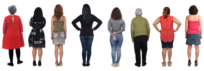 rear view of a  group of women on white background - Powered by Adobe