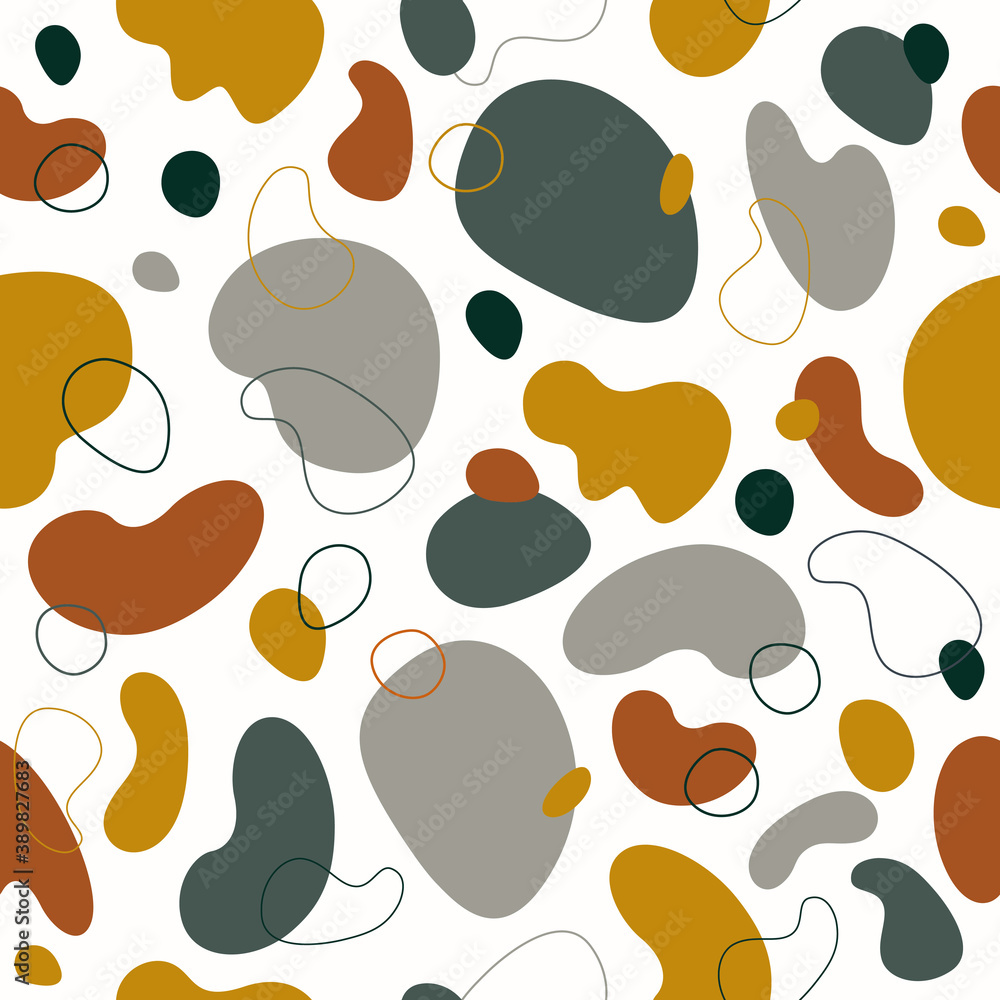 Poster vector abstract seamless pattern with organic geometric shapes on white background. modern hand draw