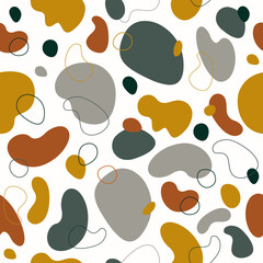 Fototapeta premium Vector abstract seamless pattern with organic geometric shapes on white background. Modern hand drawn design for textile, wallpaper, clothes, wrapping paper, web, stories