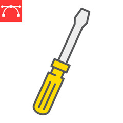 Screwdriver color line icon, construction and tool, service sign vector graphics, editable stroke filled outline icon, eps 10.