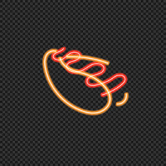 Vector Neon Hot Dog Sign Isolated on Dark Transparent Background, Logo Illustration Template.