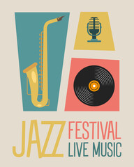 jazz festival poster lettering with saxophone and instruments