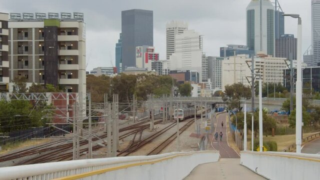 East Perth Freeway Cars Transport Perth Cityscape. Near the East Perth Train station Transperth