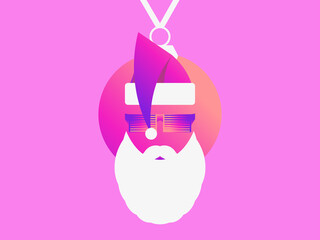 80s disco Santa Claus with glasses and hat. Merry Christmas. Xmas holiday decoration for greeting cards and banners. Vector illustration