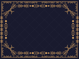 Christmas frame in art deco style with snowflakes. Line art vintage linear border. Design a template for invitations, leaflets and greeting cards. The style of the 1920s - 1930s. Vector illustration
