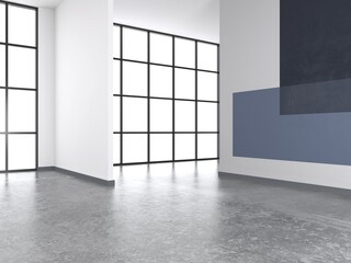 Empty interionr with concrete floor and window. Perspective view. 3d render