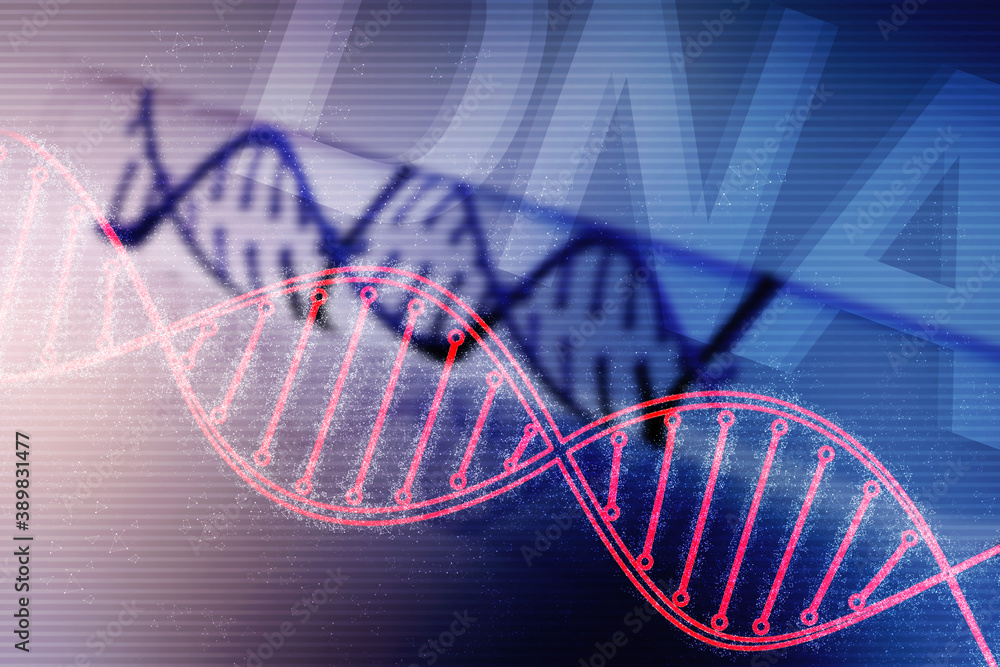 Poster 2d render of dna structure, abstract background