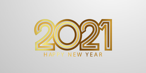 Obraz premium Happy New Year 2021 background. Greeting card design template gold. Celebrate brochure or flyer.