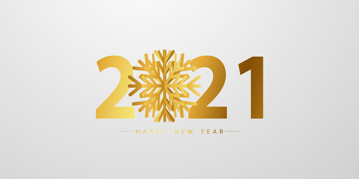 Happy New Year 2021 Background. Greeting Card Design Template Gold. Celebrate Brochure Or Flyer.