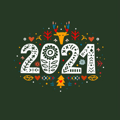 2021 Merry Christmas Calligraphy Template. Vector