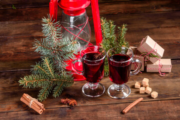 Hot mulled wine for winter and Christmas with various spices