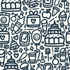 birthdaay cartoon kawaii doodle pattern designs for stickers, backgrounds, wallpapers, clothes, decorations and more
