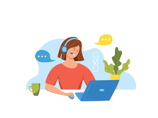 Call center operator vector illustration. Customer online support manager woman