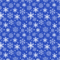 Snowflake seamless winter pattern. Vector Christmas pattern on a blue background. For wrapping paper or fabric.
