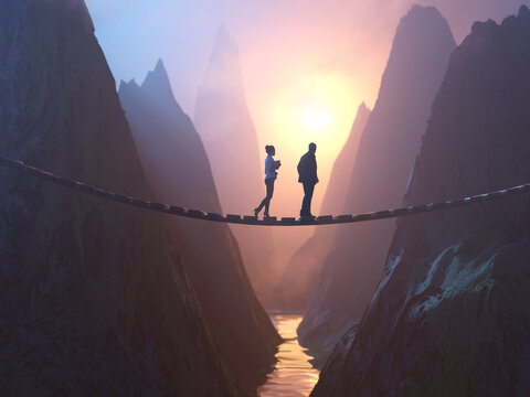 Two People Walking On The Bridge