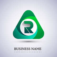 Logo R letter, green colored in the triangle shape, Vector design template elements for your Business or company identity.