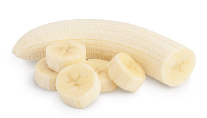 banana pieces isolated on white background with clipping path and full depth of field.