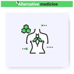Apitherapy line icon.Treatment with beekeeping products.Holistic, natural medicine.Health care and wellness.Complementary and alternative medicine types. Isolated vector illustration.Editable stroke 