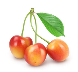 yellow-red sweet cherry isolated on white background with clipping path and full depth of field