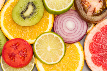 Colored abstract still life of fruit slices