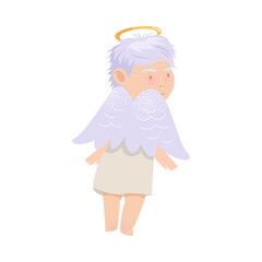 Funny Baby Angel with Nimbus and Wings Vector Illustration