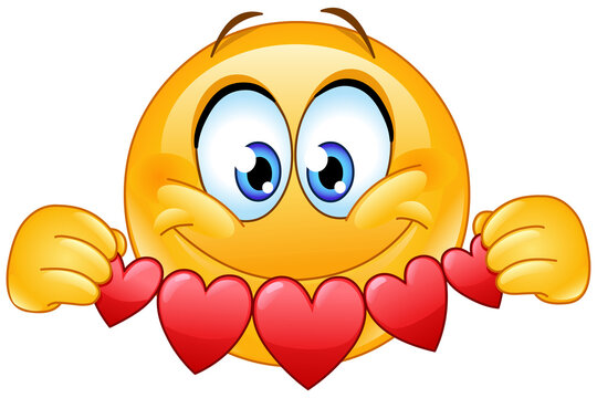 Happy emoji emoticon holding hearts garland bunting cutouts paper banner