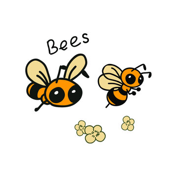 bees making honey and propolis. vector illustration. banner.