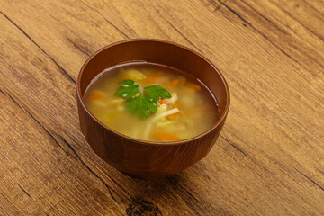 Tasty chicken soup with carrot