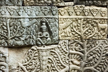 statue of hermits at the facades of a chapel in Preah Khan temple,  Angkor Thom, Siem Reap, Cambodia