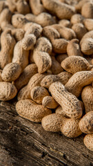 Dried peanuts closeup photo. Peanut in the shell. Food background of peanuts, healthy vegan food