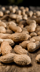 Dried peanuts closeup photo. Peanut in the shell. Food background of peanuts, healthy vegan food