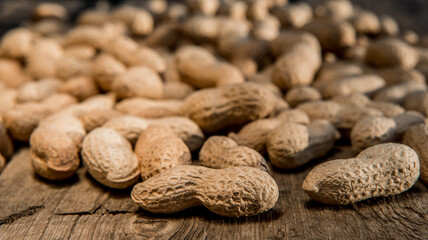 Dried peanuts closeup photo. Peanut in the shell. Food background of peanuts, healthy vegan food