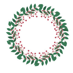 Merry Christmas wreath circle with red berry. design vector isolated.