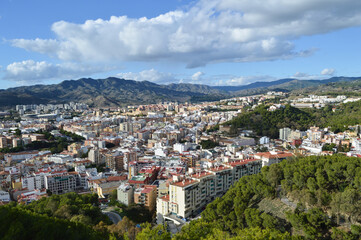 Obraz premium Cityscape Panorama of Malaga, Spain as seen from the Castillo de Gibralfaro