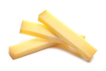 Cow milk cheese slices isolated on white background