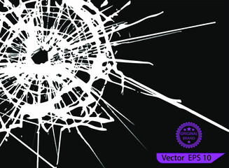 Broken cracked Glass on black. Broken glass texture. cracked glass effect, broken glass, cracked windows, cracked mirror or wall. EPS 10. Vector illustration